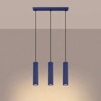 Suspension Karbon 3 tubes barre bleu outremer allumée, trois faisceaux verticaux