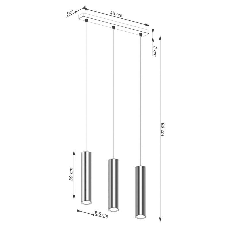 Dimensions Suspension Karbon 3 tubes barre GU10