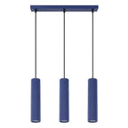 Suspension Karbon 3 tubes barre bleu outremer, trois tubes cannelés sous leur barre