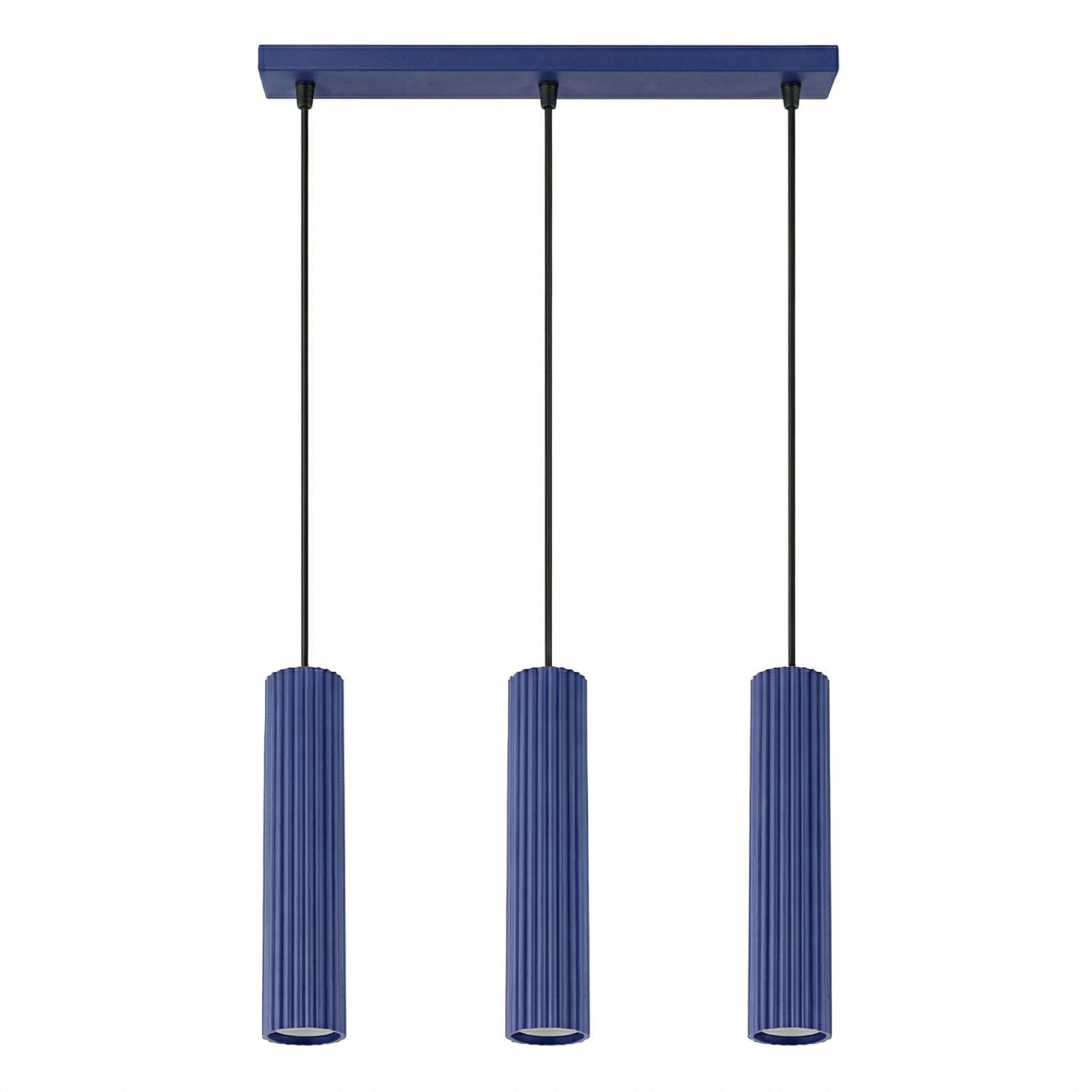 Suspension Karbon 3 tubes barre bleu outremer, trois tubes cannelés sous leur barre