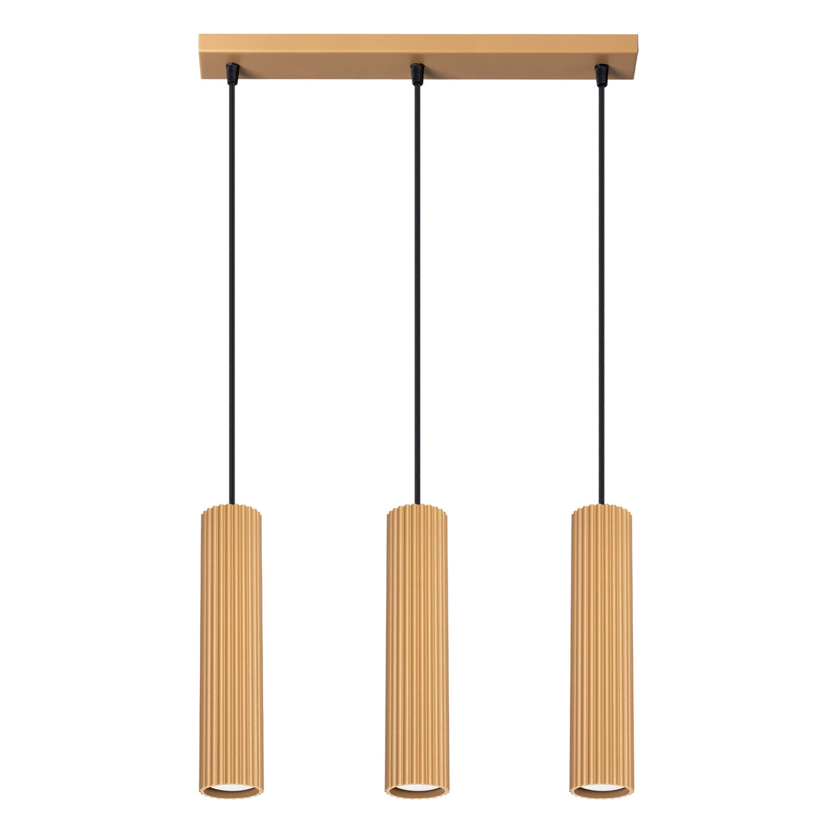 Suspension Karbon 3 tubes barre doré, trois tubes cannelés sous leur barre