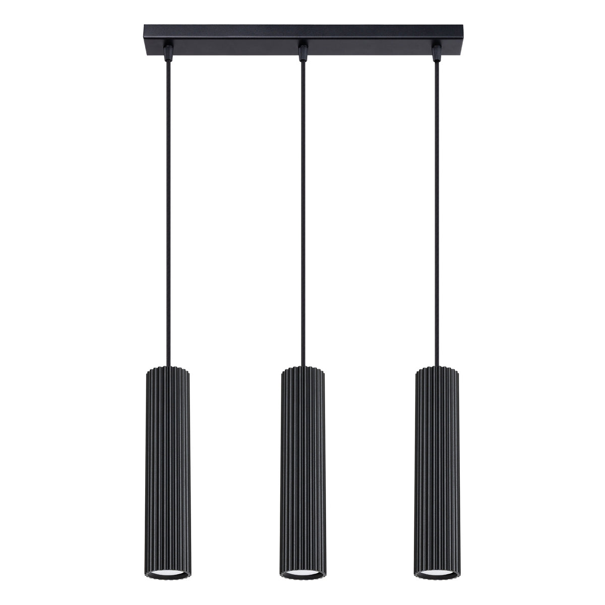 Suspension Karbon 3 tubes barre noir, trois tubes cannelés sous leur barre