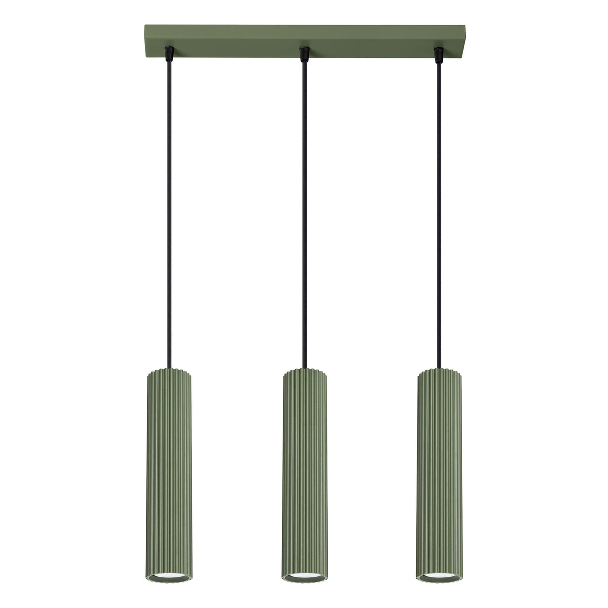 Suspension Karbon 3 tubes barre vert olive, trois tubes cannelés sous leur barre