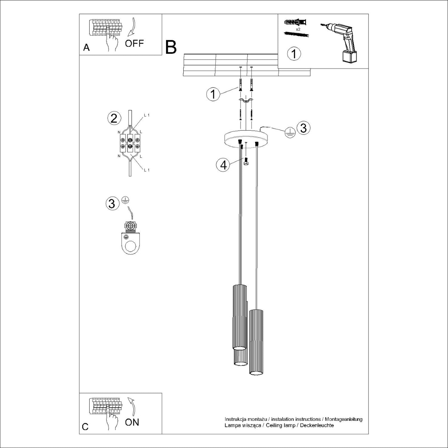 Schéma de montage du suspension Karbon 3 tubes grappe blanc