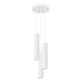 Suspension Karbon 3 tubes grappe blanc, trois tubes cannelés groupés sous leur rosace