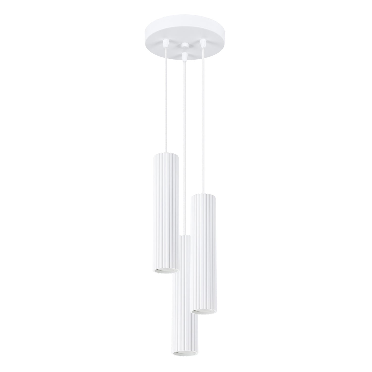 Suspension Karbon 3 tubes grappe blanc, trois tubes cannelés groupés sous leur rosace
