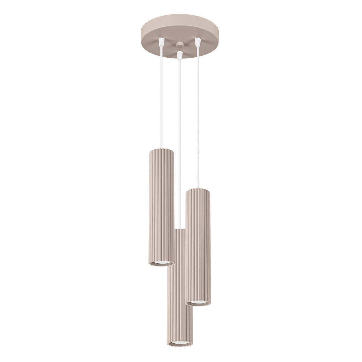 Suspension Karbon 3 tubes grappe taupe, trois tubes cannelés groupés sous leur rosace
