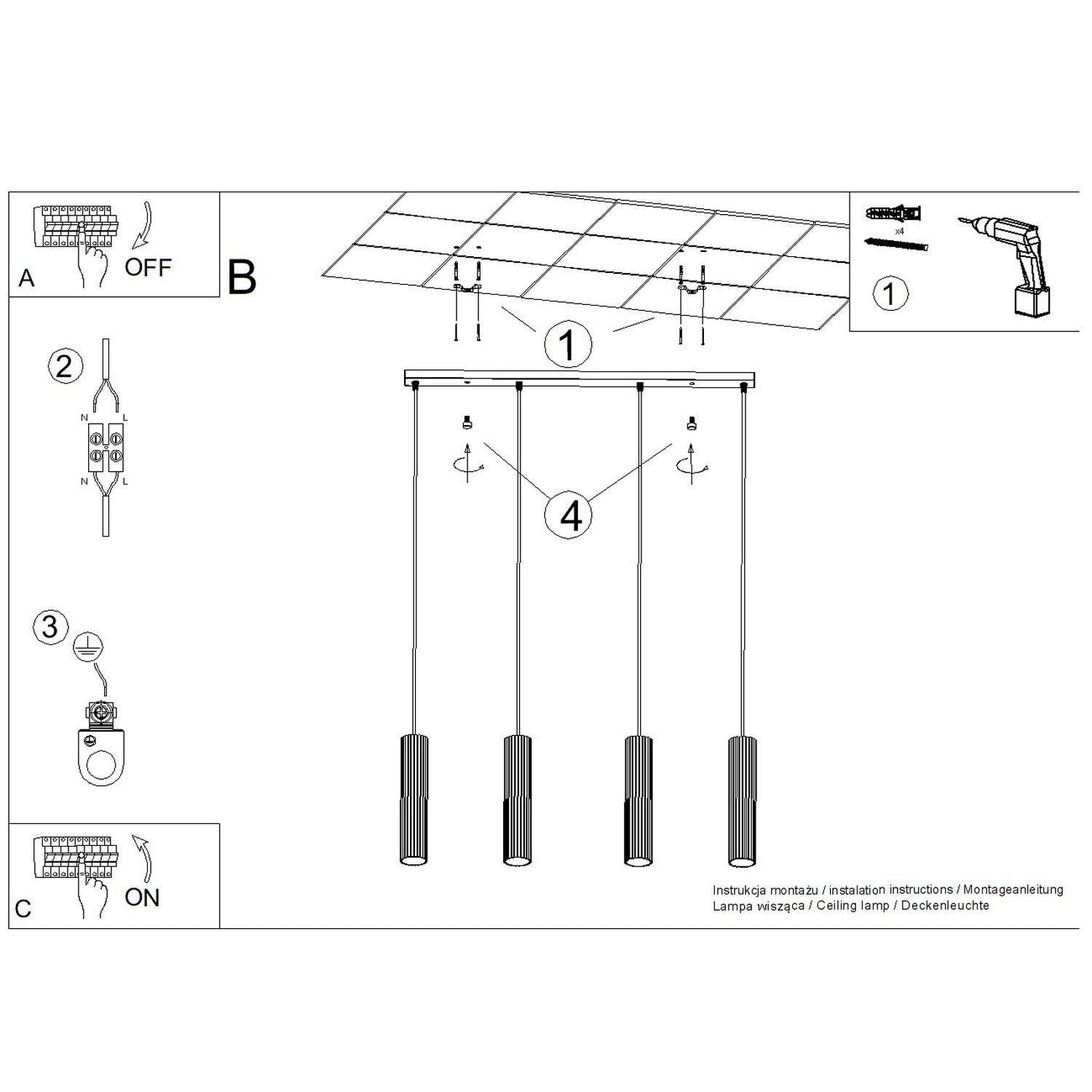 Schéma de montage du suspension Karbon 4 tubes barre beige