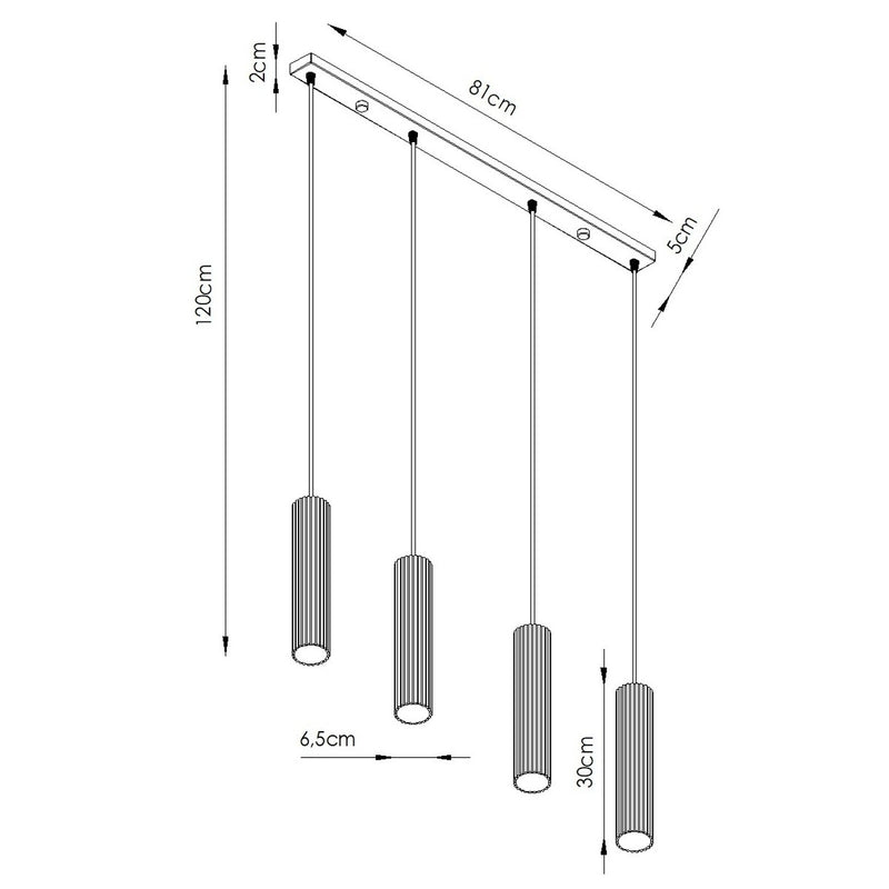 Dimensions Suspension Karbon 4 tubes barre GU10