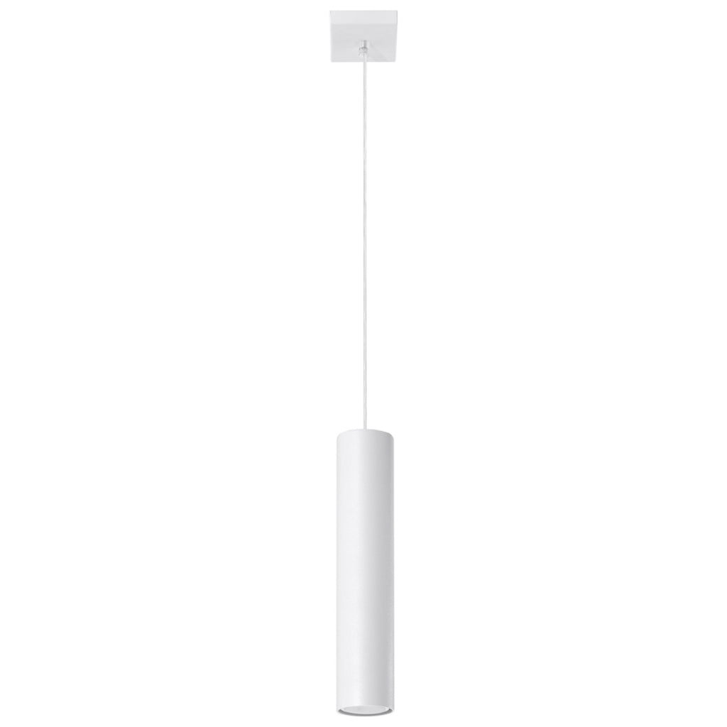 Suspension Lagos tube en métal blanc, câble et rosace carrée blanche