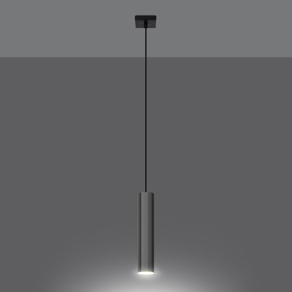 Suspension Lagos 1 lumière métal chromé GU10 allumée, faisceau GU10 dirigé vers le bas