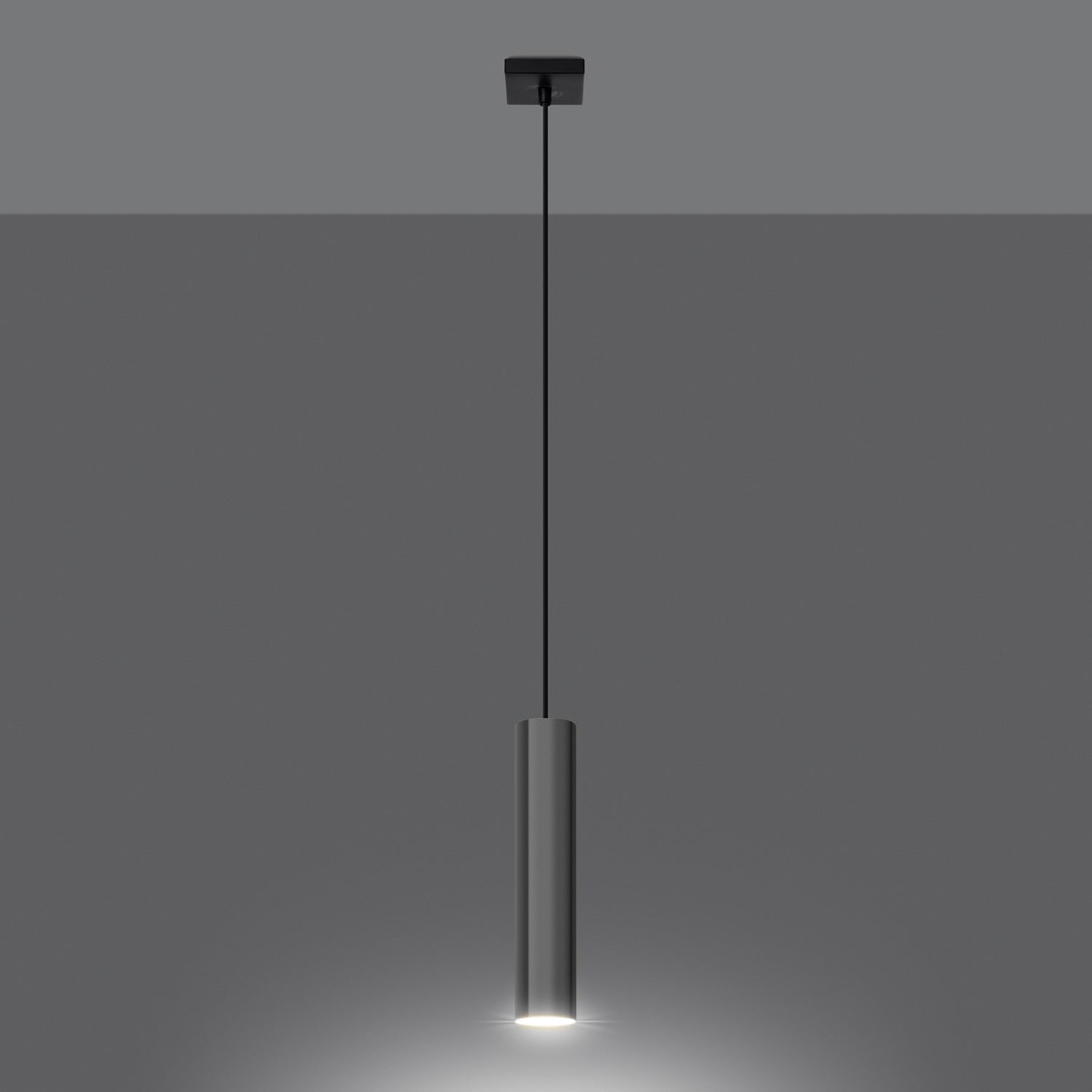 Suspension Lagos 1 lumière métal chromé GU10 allumée, faisceau GU10 dirigé vers le bas