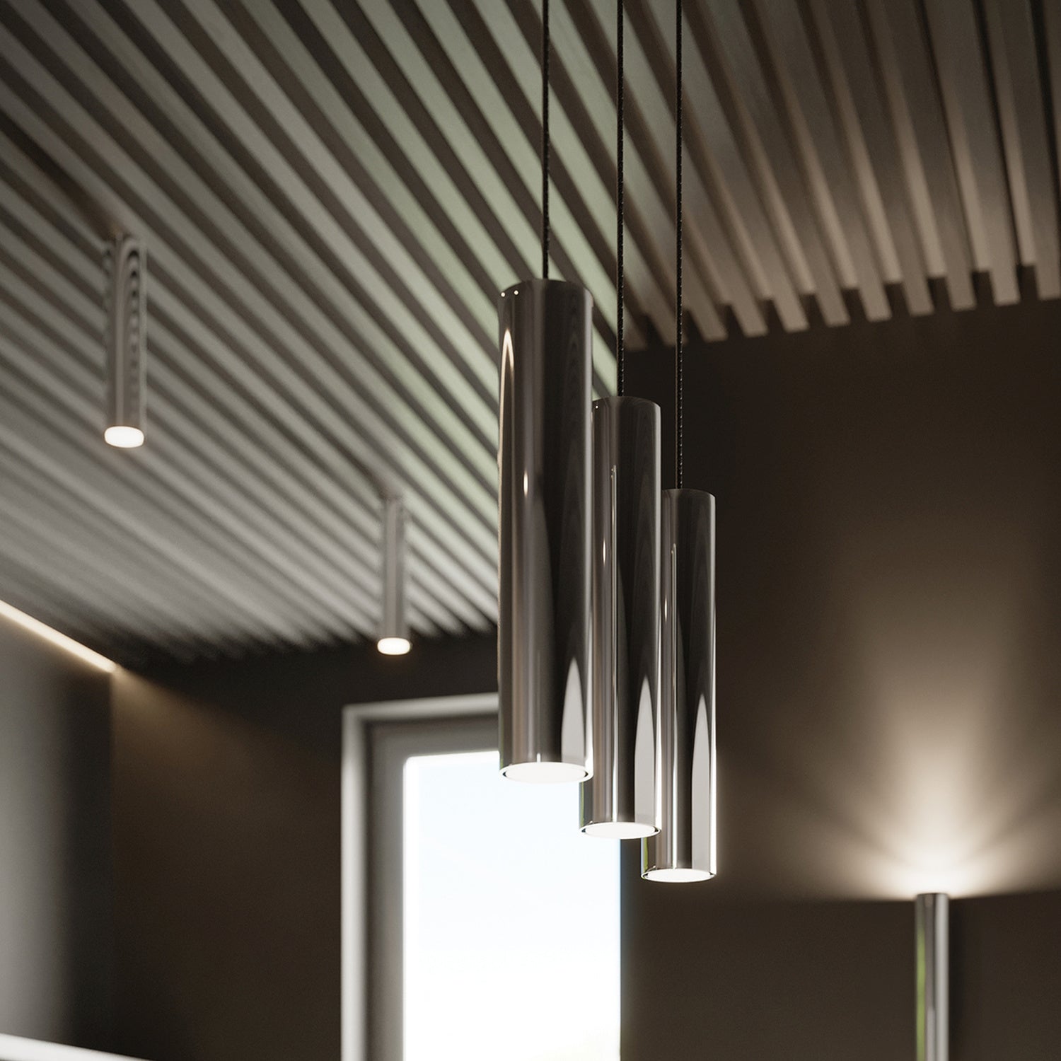Suspension Lagos 1 lumière métal chromé GU10 en ambiance