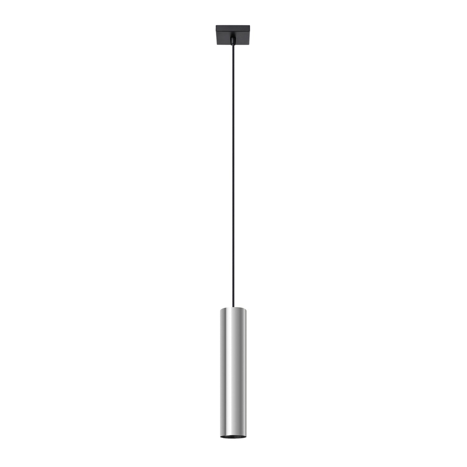 Suspension Lagos 1 lumière métal chromé GU10, tube cylindrique en acier chromé brillant, faisceau GU10 vers le bas