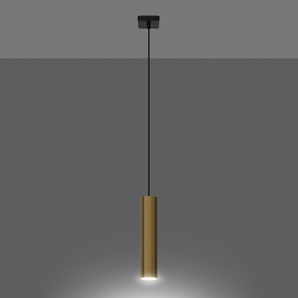 Suspension Lagos 1 lumière métal doré poli GU10 allumée, faisceau GU10 dirigé vers le bas