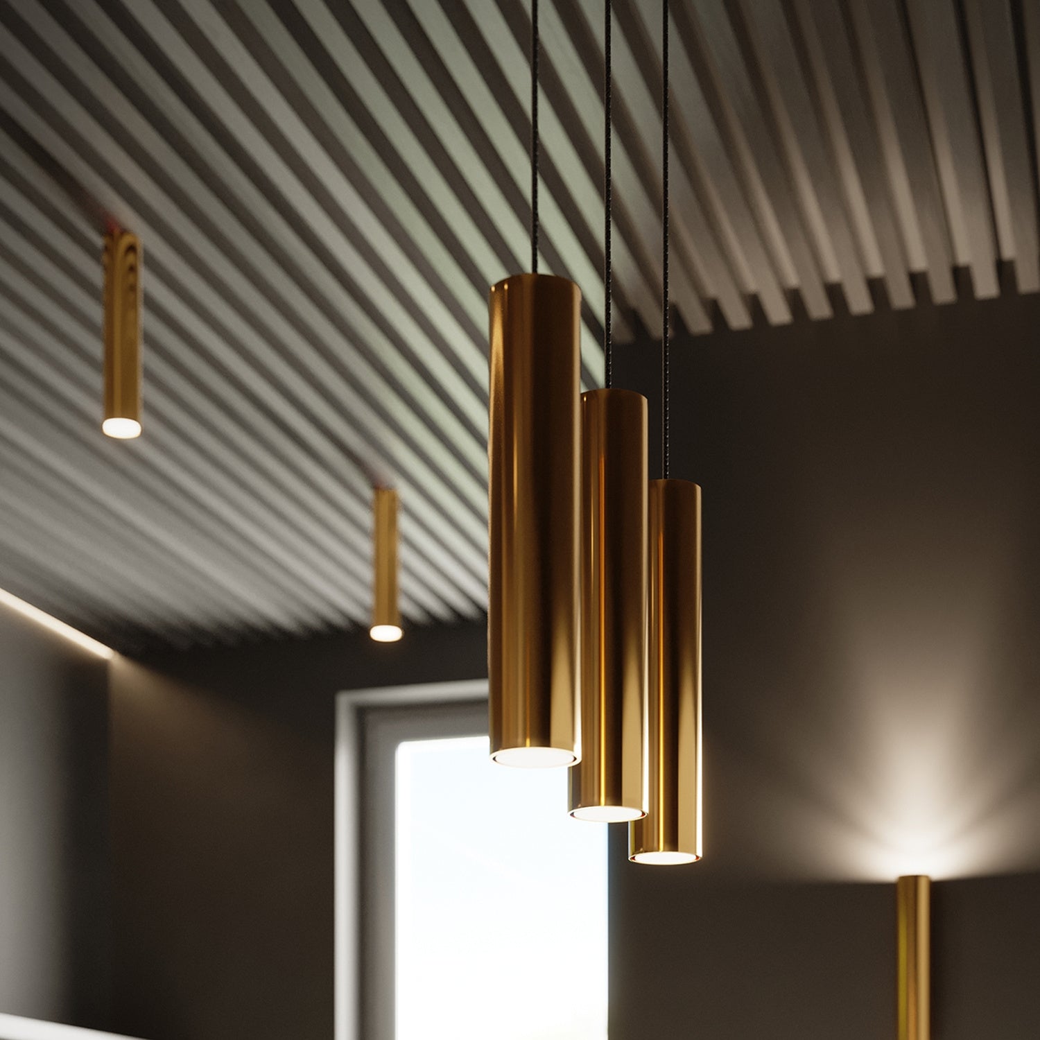 Suspension Lagos 1 lumière métal doré poli GU10 en ambiance