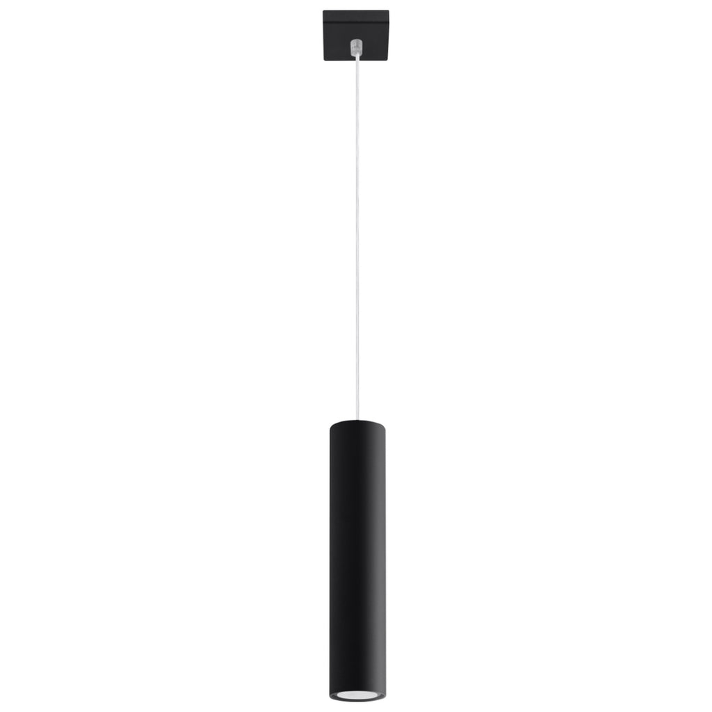 Suspension Lagos tube en métal noir, câble et rosace carrée noire