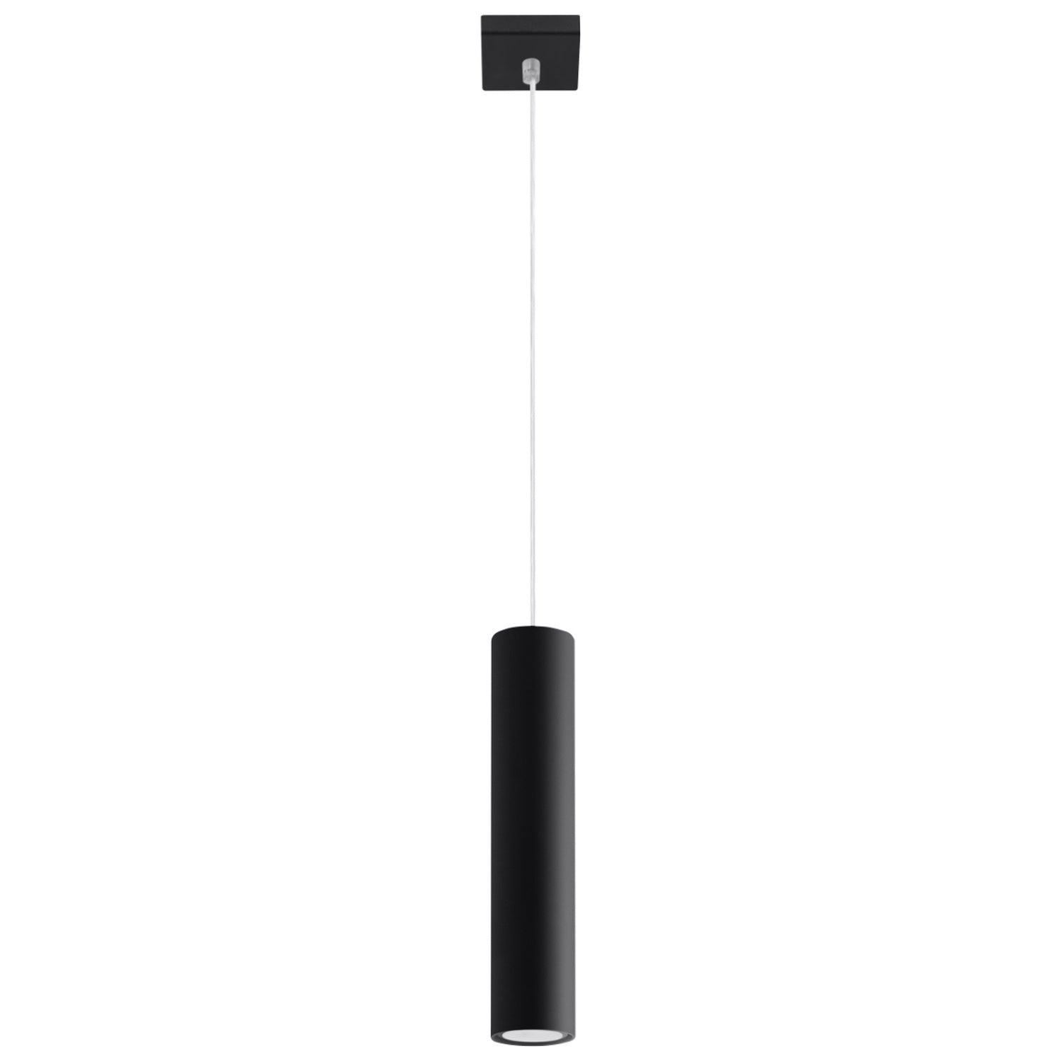 Suspension Lagos tube en métal noir, câble et rosace carrée noire