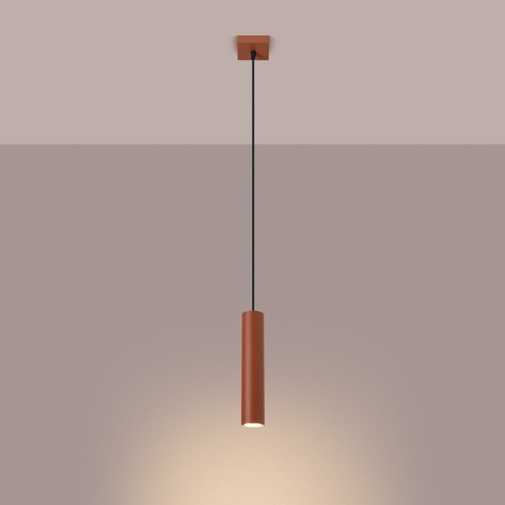 Suspension Lagos 1 lumière métal rouge ocre GU10 allumé