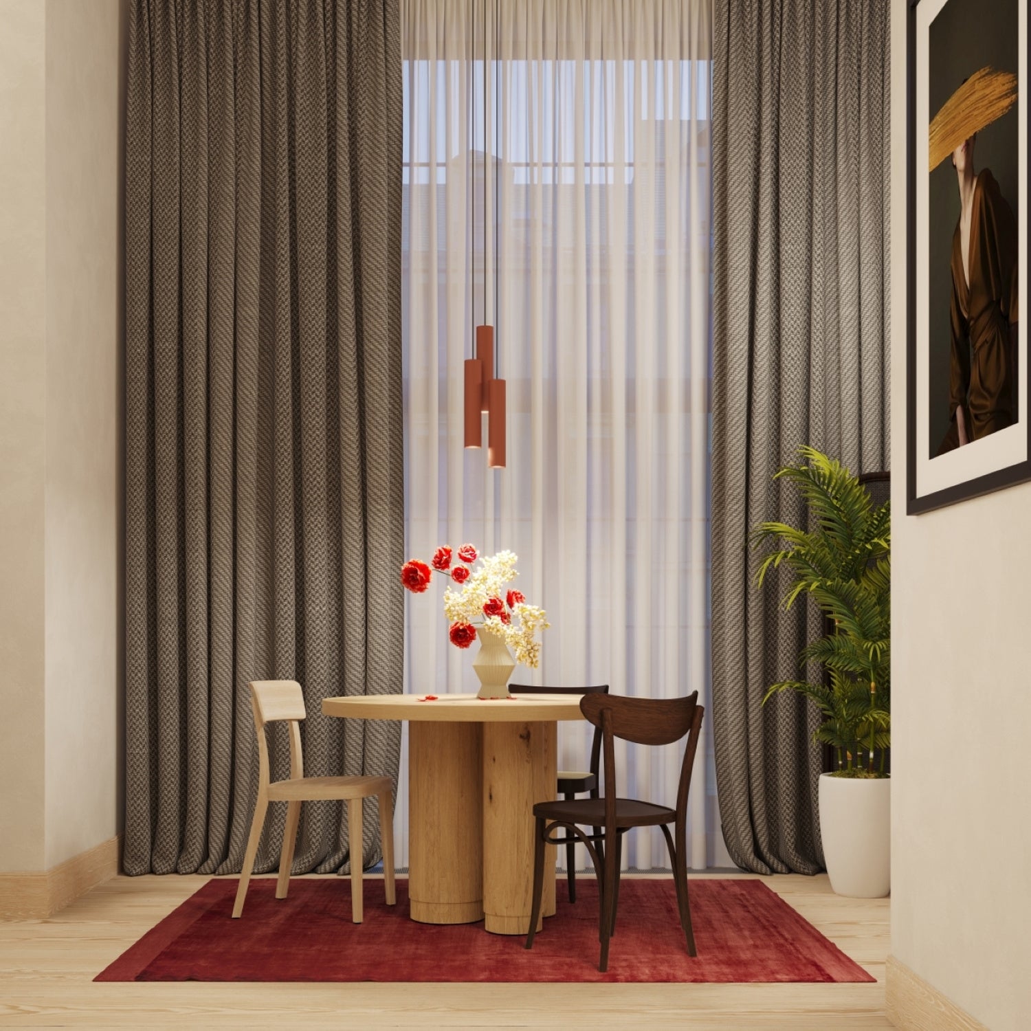 Suspension Lagos 1 lumière métal rouge ocre GU10 en ambiance