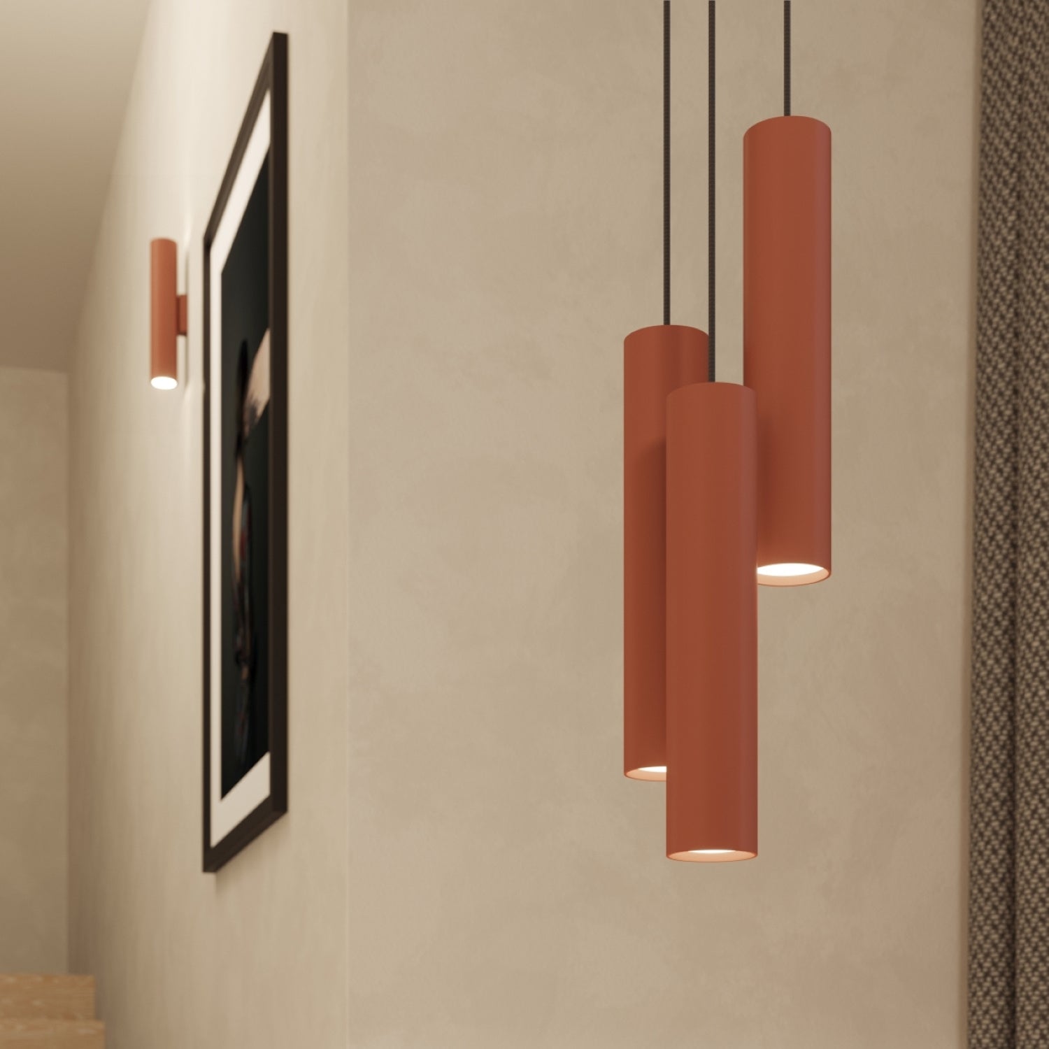Suspension Lagos 1 lumière métal rouge ocre GU10 en situation dans un intérieur