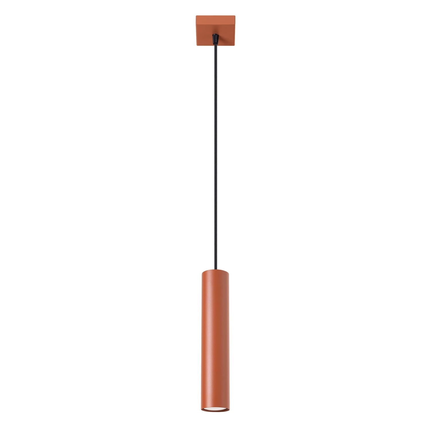 Suspension Lagos 1 lumière métal rouge ocre GU10, tube cylindrique en acier laqué
