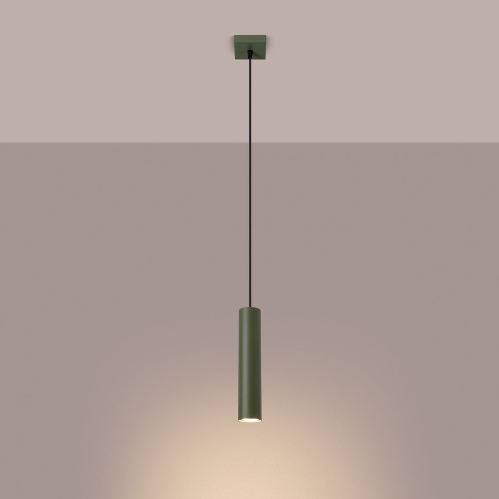Suspension Lagos 1 lumière métal vert olive GU10 allumé
