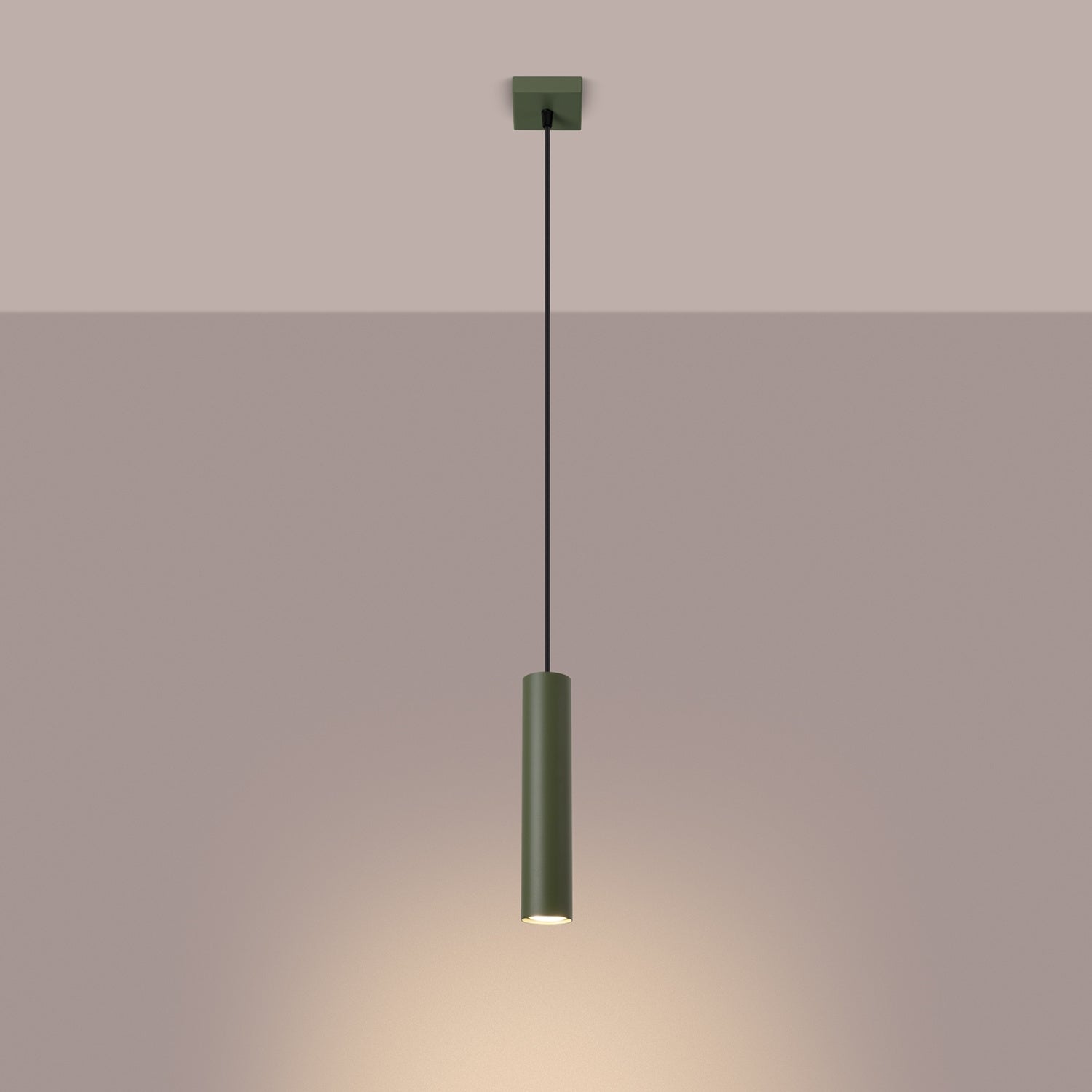 Suspension Lagos 1 lumière métal vert olive GU10 allumé