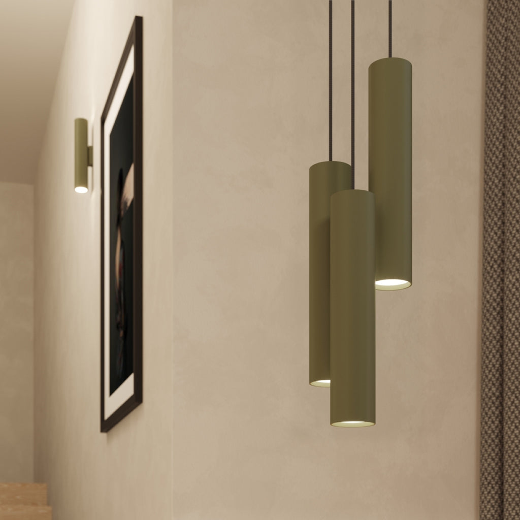 Suspension Lagos 1 lumière métal vert olive GU10 en situation dans un intérieur
