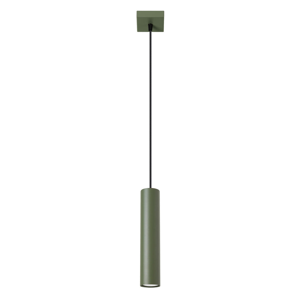Suspension Lagos 1 lumière métal vert olive GU10, tube cylindrique en acier laqué