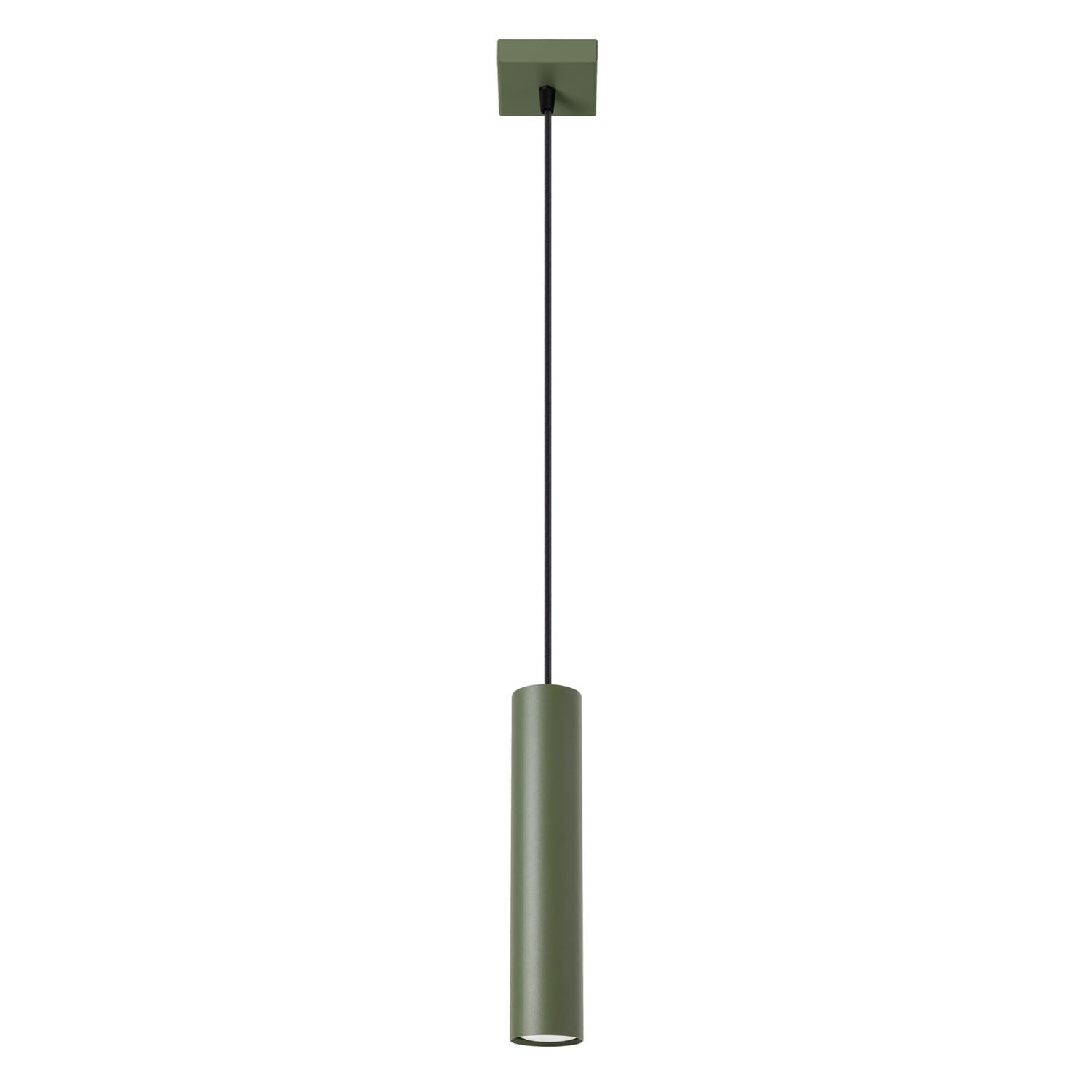 Suspension Lagos 1 lumière métal vert olive GU10, tube cylindrique en acier laqué