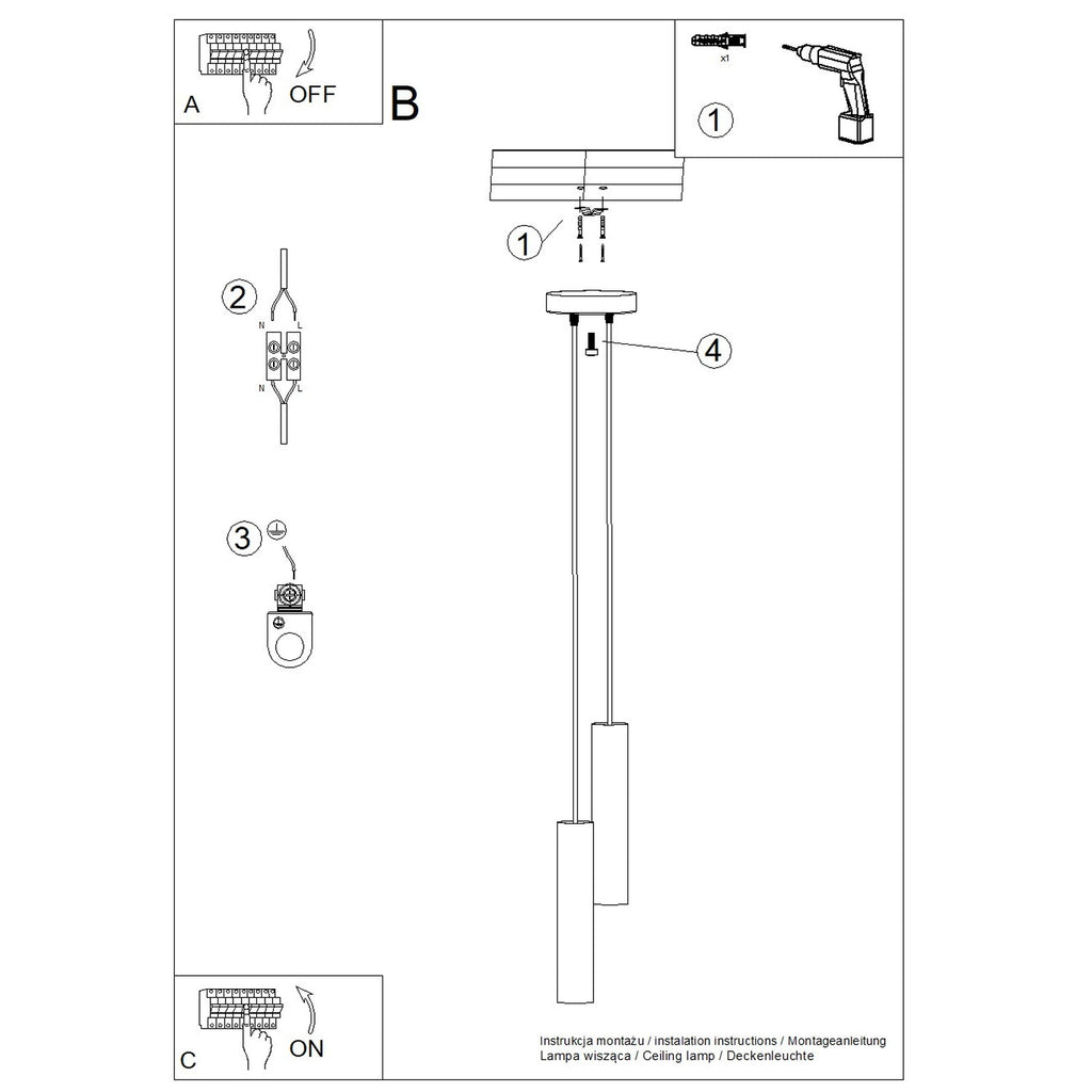 Notice de montage : Suspension Lagos 2 en grappe métal blanc GU10