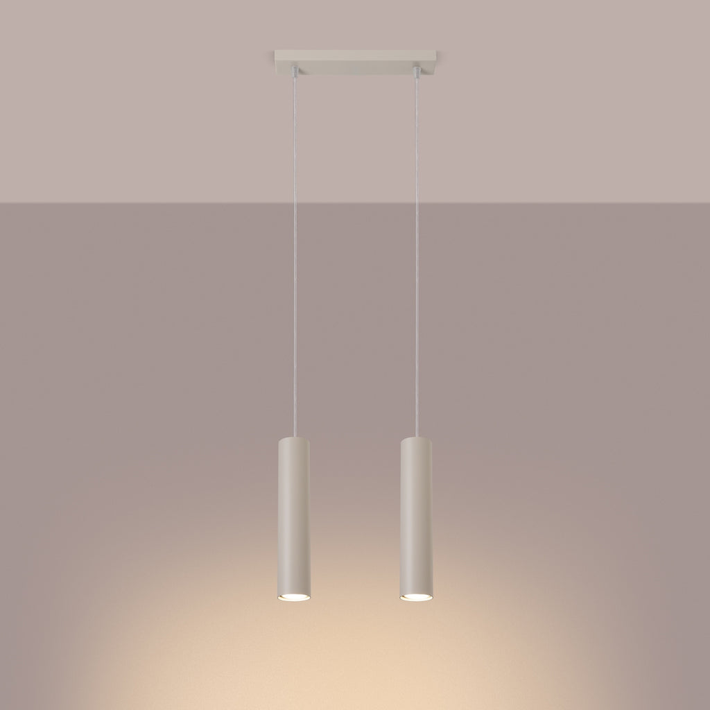 Suspension Lagos 2 lumières métal beige GU10 allumé