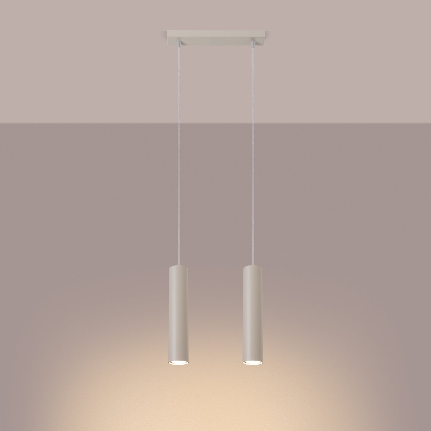 Suspension Lagos 2 lumières métal beige GU10 allumé