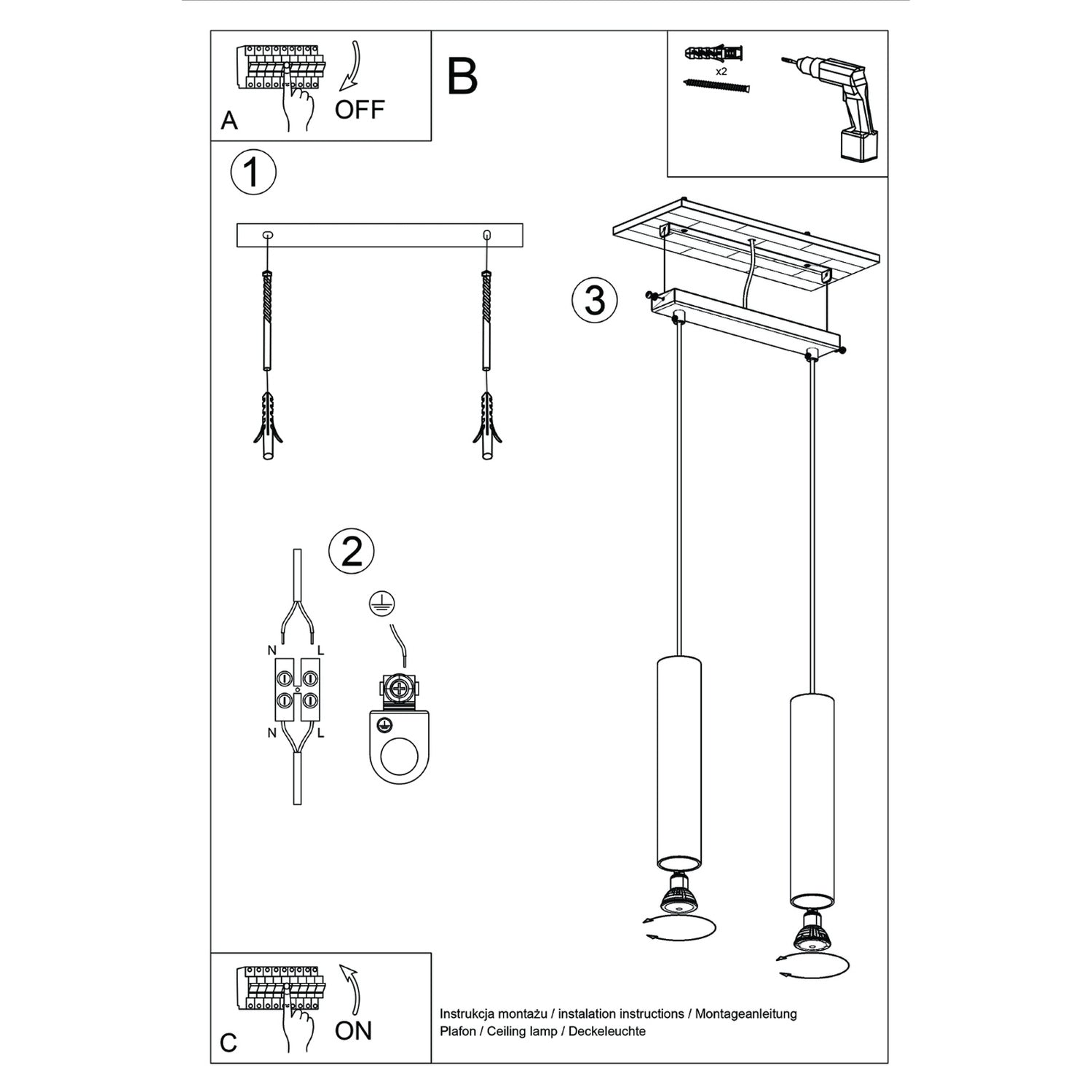 Notice de montage : Suspension Lagos 2 lumières métal beige GU10