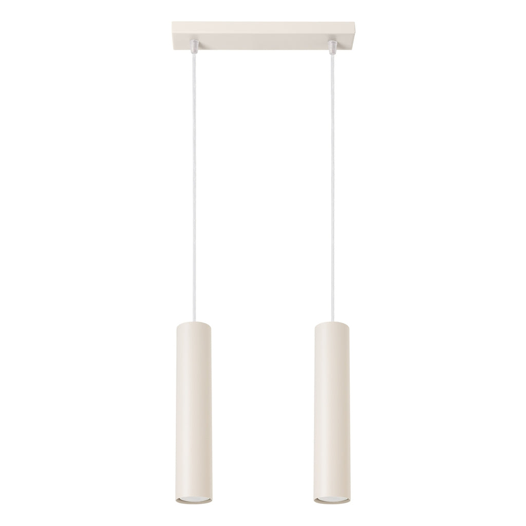 Suspension Lagos 2 lumières métal beige GU10, tube cylindrique en acier laqué