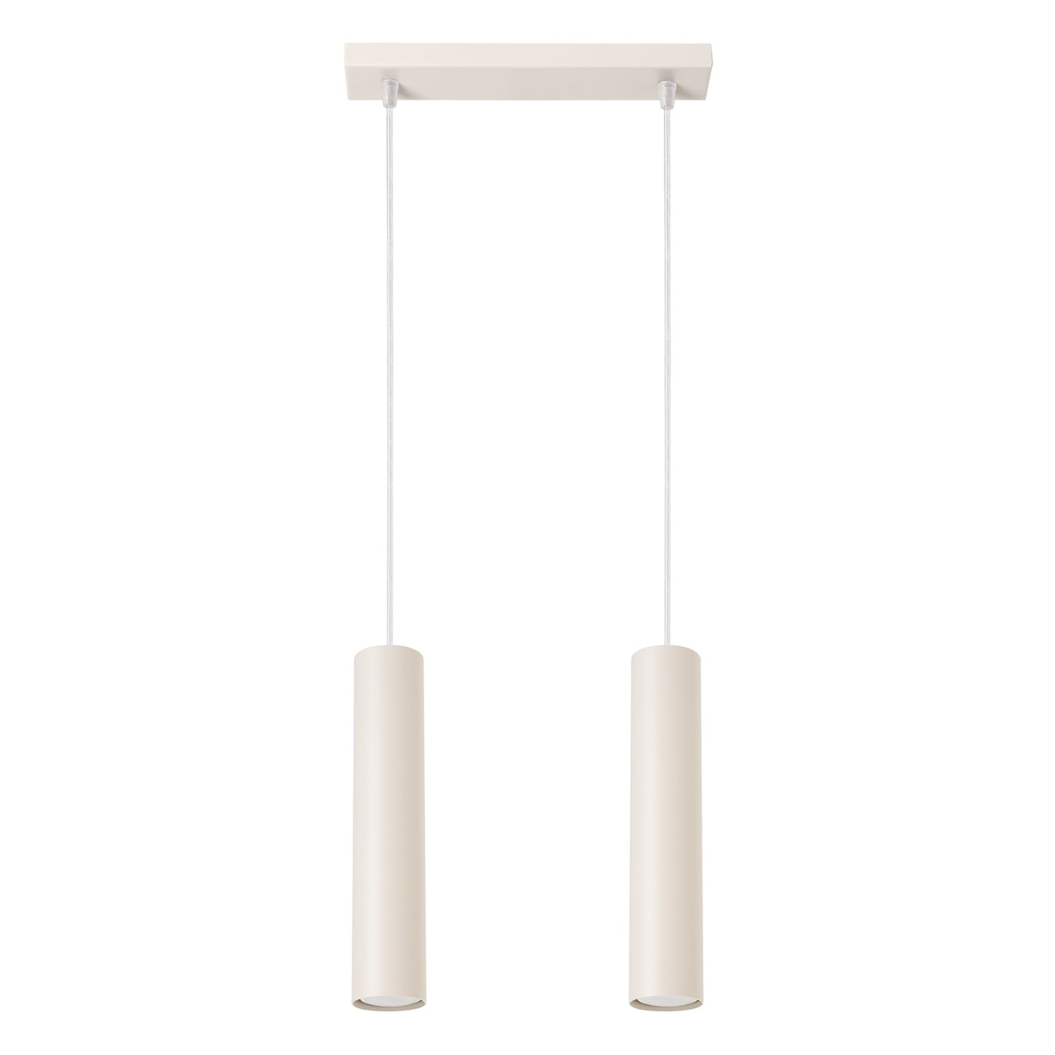 Suspension Lagos 2 lumières métal beige GU10, tube cylindrique en acier laqué