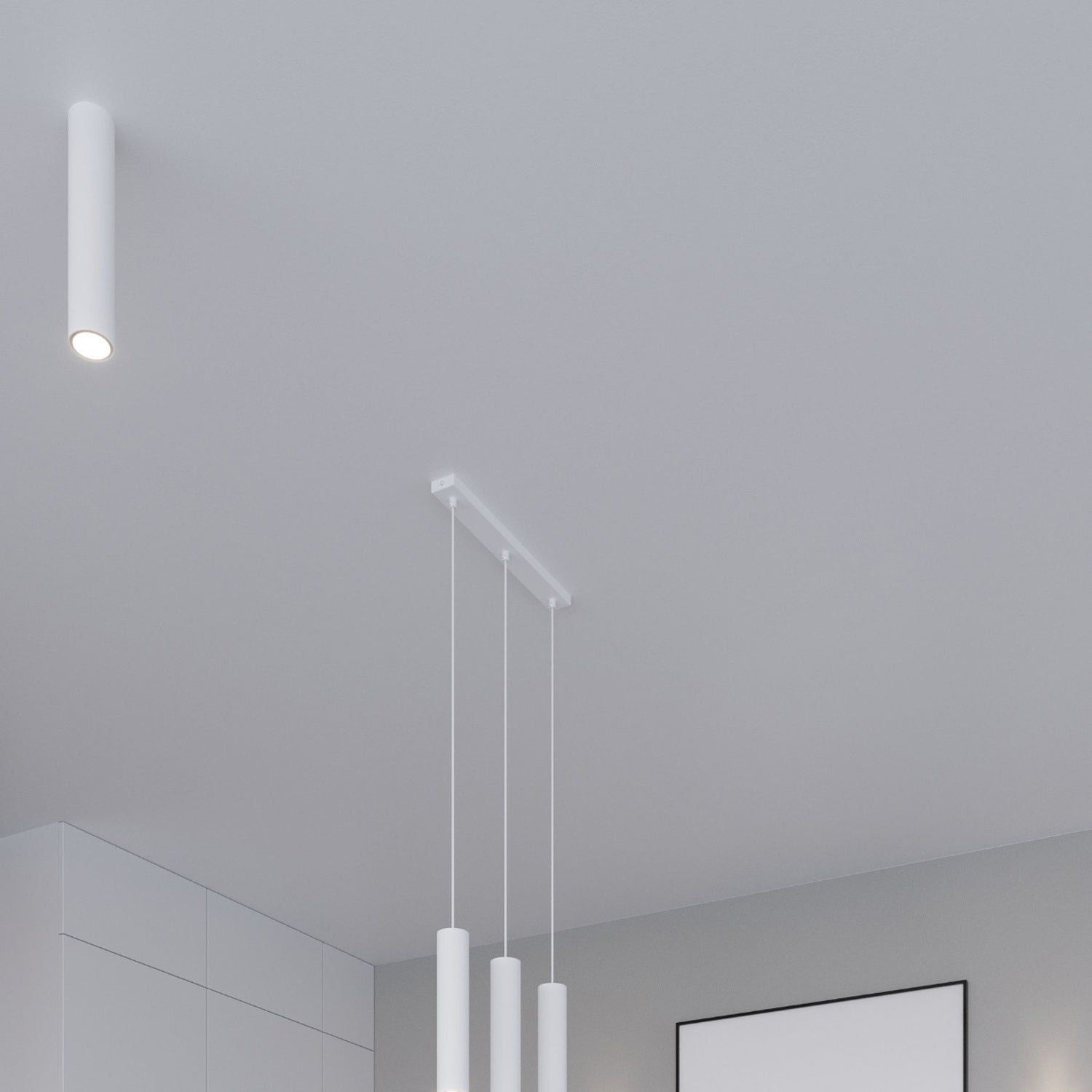 Suspension Lagos double blanche en situation au-dessus d'une table