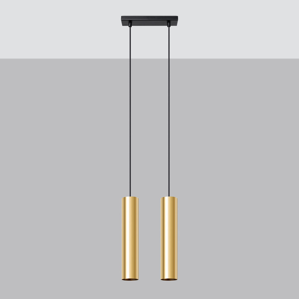 Suspension Lagos 2 lumières métal doré poli GU10 de profil