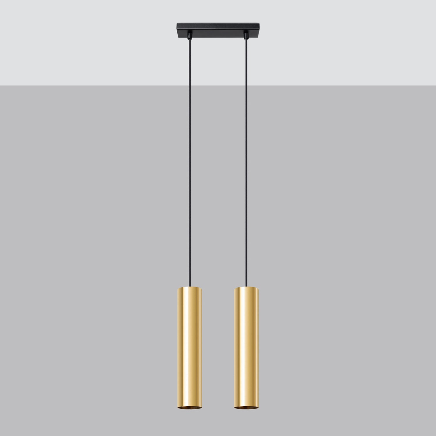 Suspension Lagos 2 lumières métal doré poli GU10 de profil