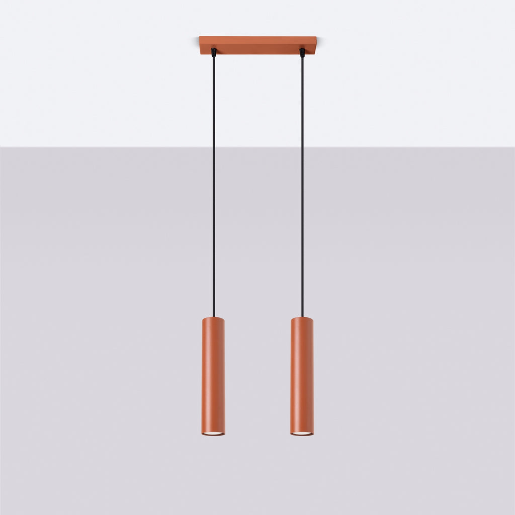 Suspension Lagos 2 lumières métal rouge ocre GU10 de profil