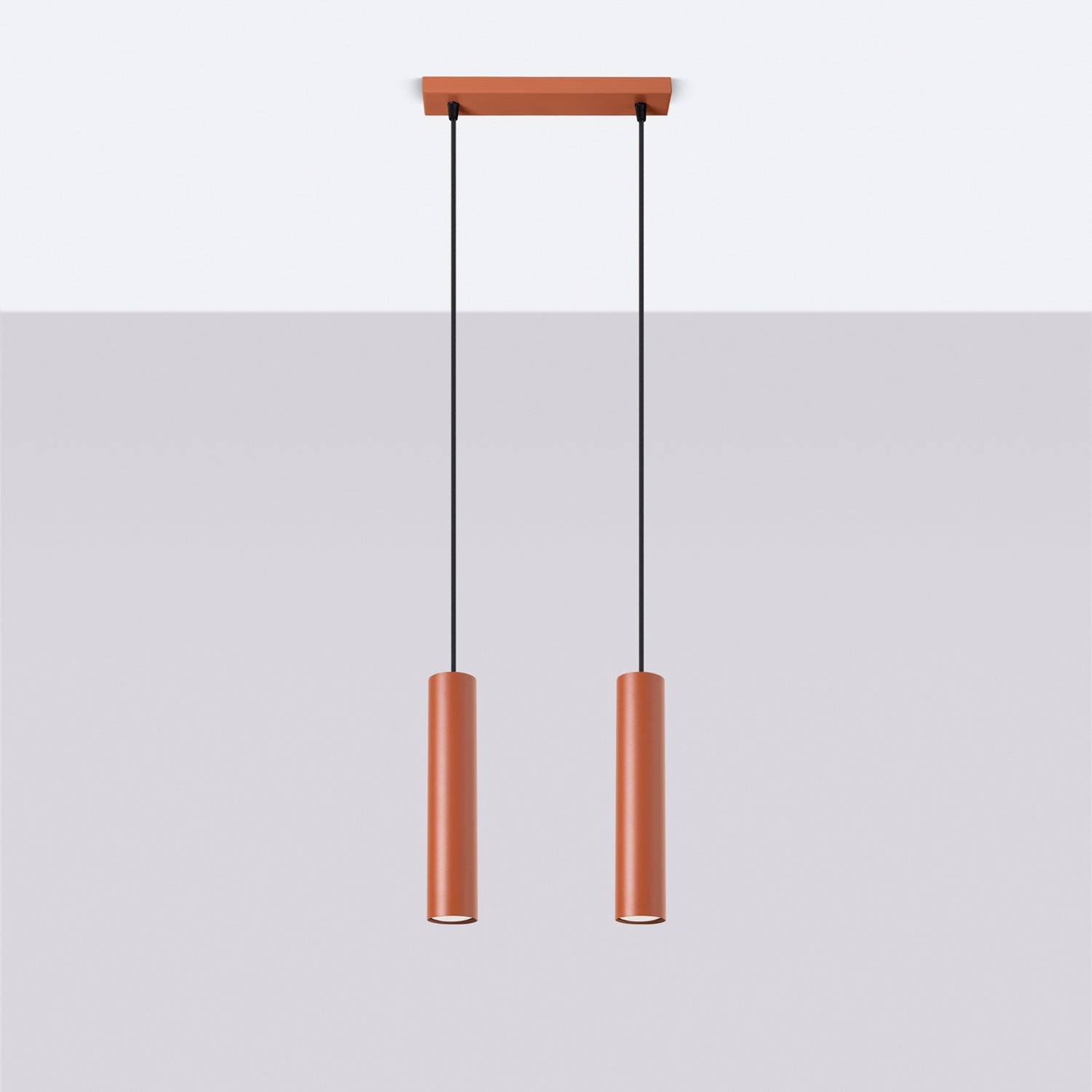 Suspension Lagos 2 lumières métal rouge ocre GU10 de profil