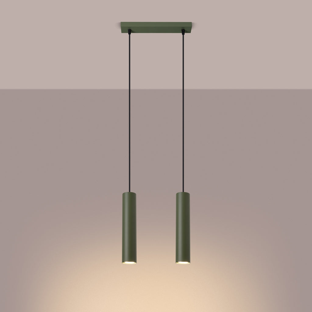 Suspension Lagos 2 lumières métal vert olive GU10 allumé