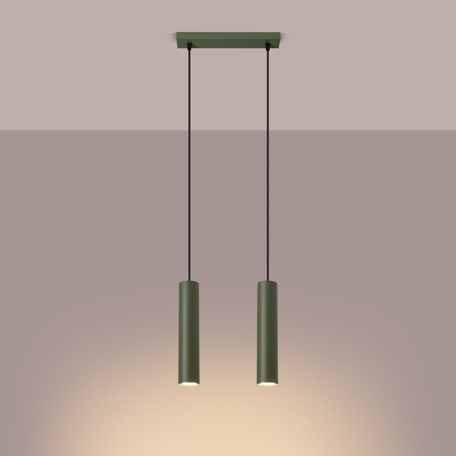 Suspension Lagos 2 lumières métal vert olive GU10 allumé