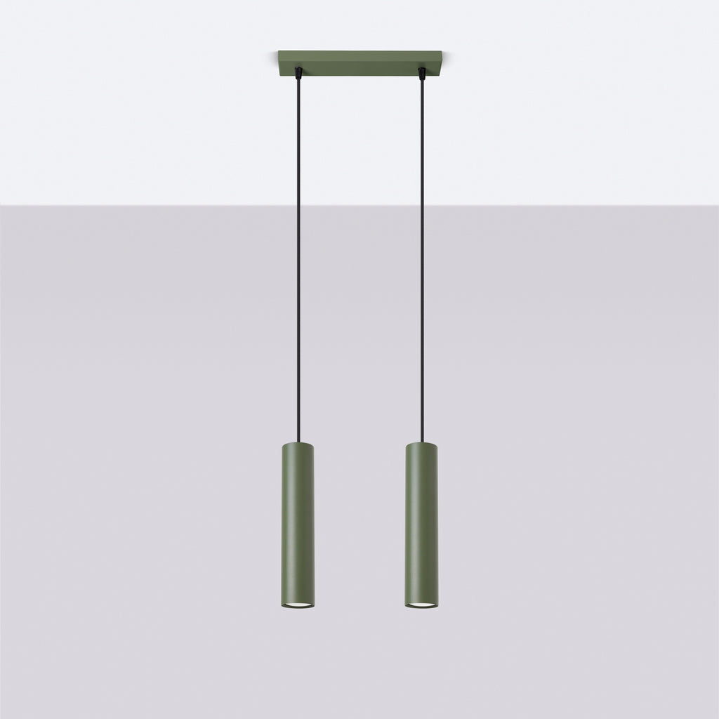 Suspension Lagos 2 lumières métal vert olive GU10 de profil