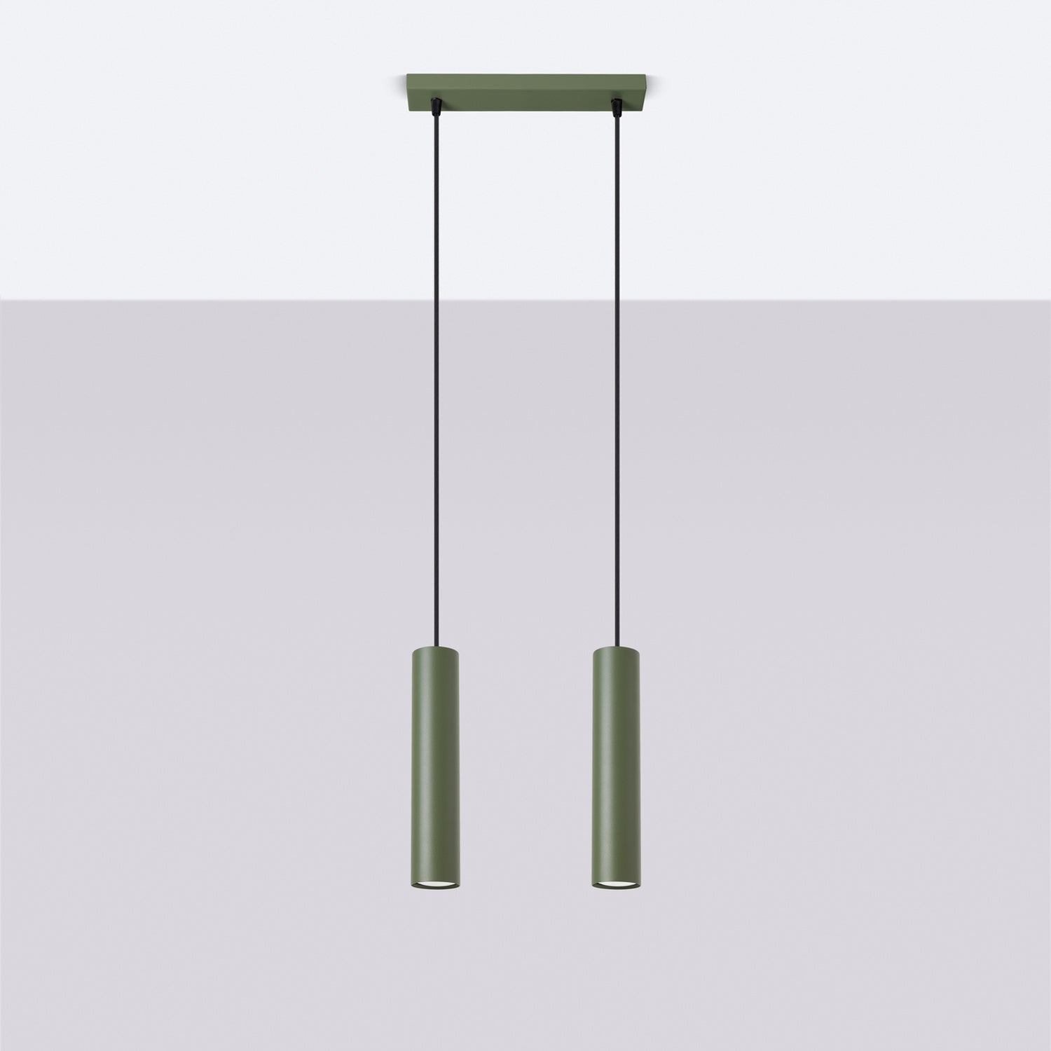 Suspension Lagos 2 lumières métal vert olive GU10 de profil