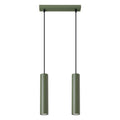 Suspension Lagos 2 lumières métal vert olive GU10, tube cylindrique en acier laqué