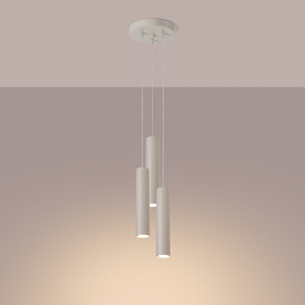 Suspension Lagos 3 en grappe métal beige GU10 allumé