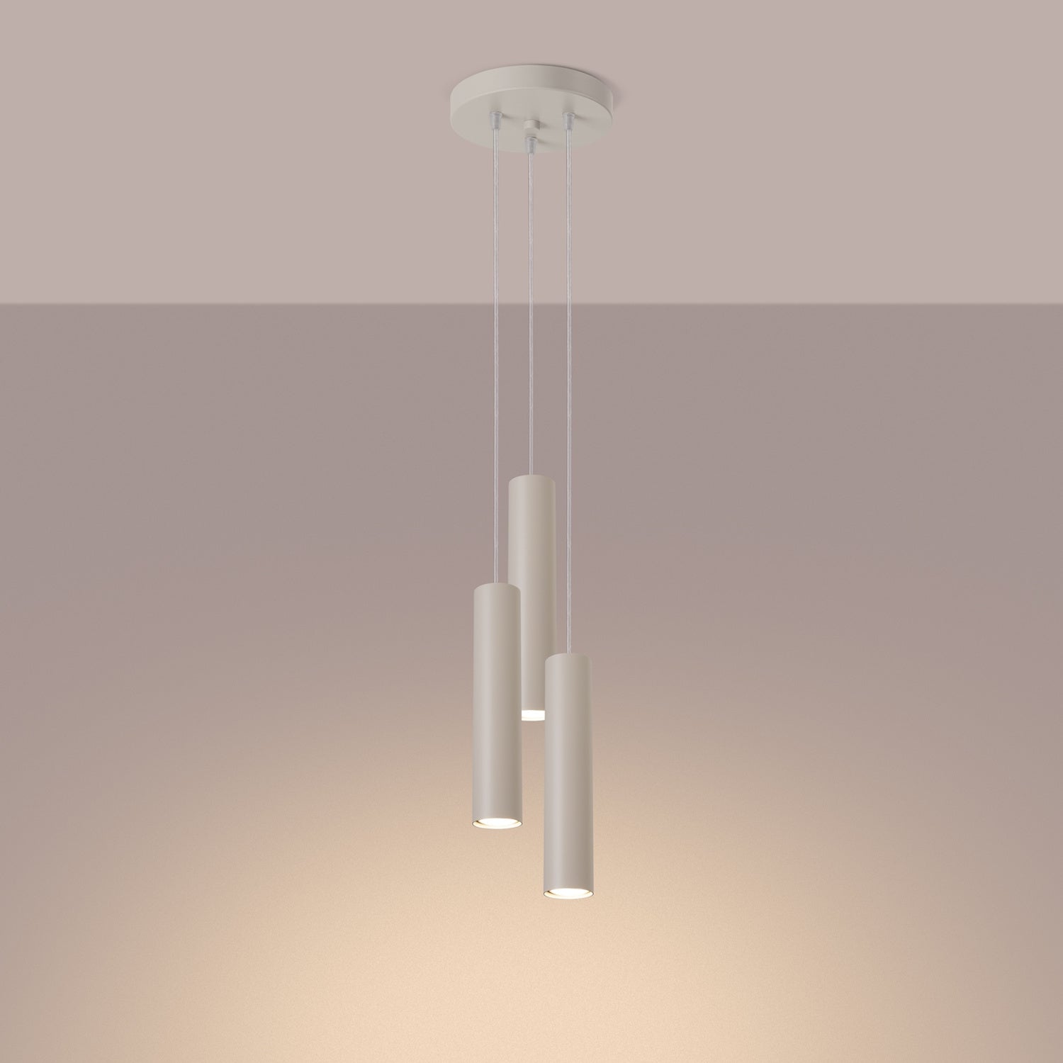 Suspension Lagos 3 en grappe métal beige GU10 allumé