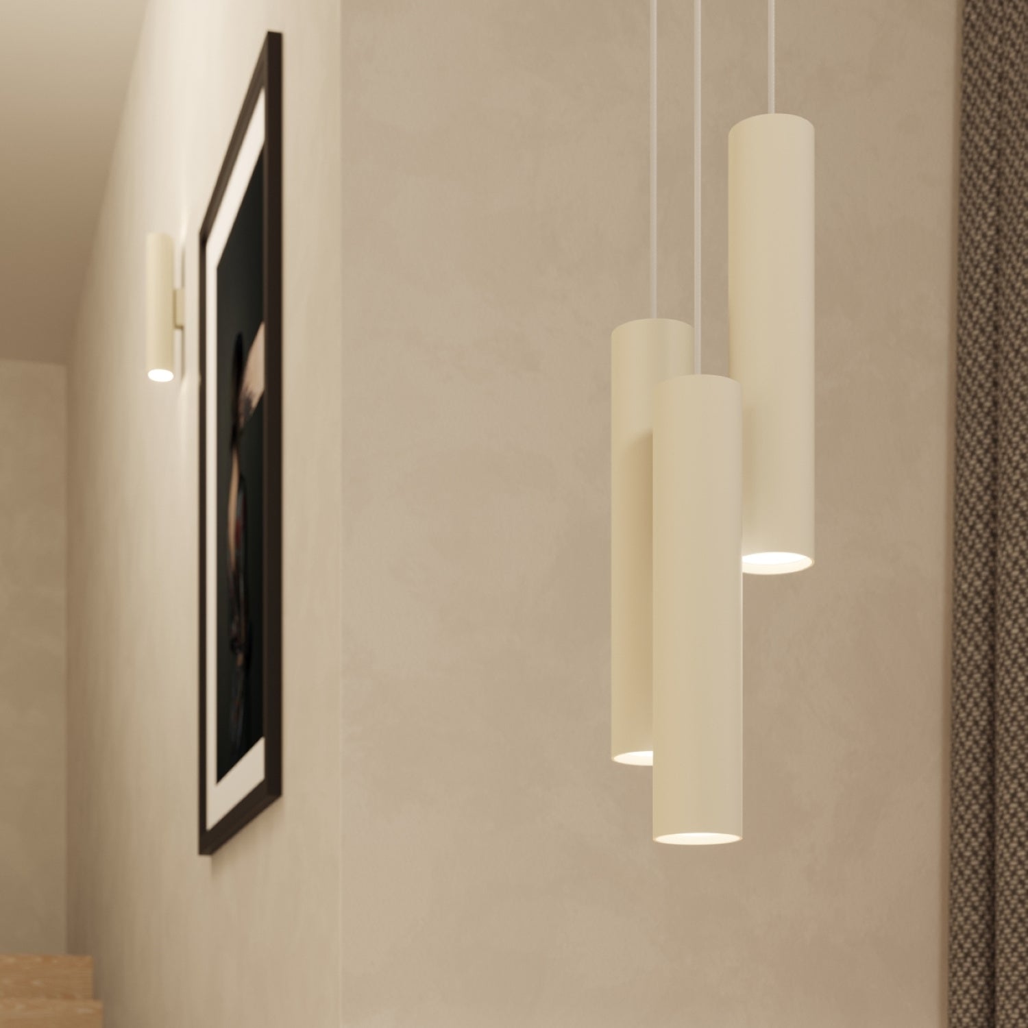 Suspension Lagos 3 en grappe métal beige GU10 en situation dans un intérieur